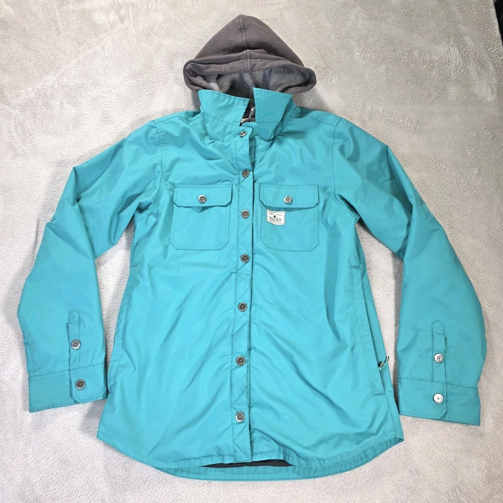 Holden Outwear Tarquin Jacket Womens Size Large Teal Hooded Ski Snow FLAWS