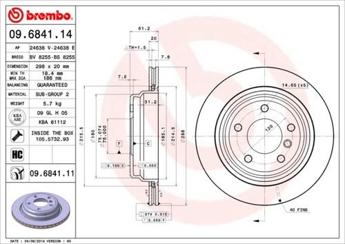 2x BRAKE DISC 09.6841.11 FOR BMW 5E39 ALPINA B10 M52B25 M54B25 2.5L M54B22 2.2L - Picture 2 of 9