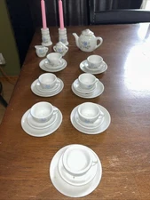 Vintage Porcelain Ceramic Tea Set Blue White Floral MINIATURE28 Pieces