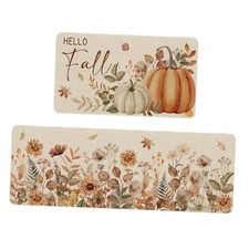 Fall Floral Kitchen Mats Set of 2 Autumn Flowers Pumpkin Kitchen Rug for Fall 