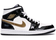 Size 10M/11.5W - Jordan 1 Mid Patent Black White Gold 852542-007  1758999891346