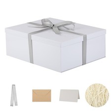 17x13x6" Extra Large White Gift Box with Lid Ribbon Card Shredded Paper