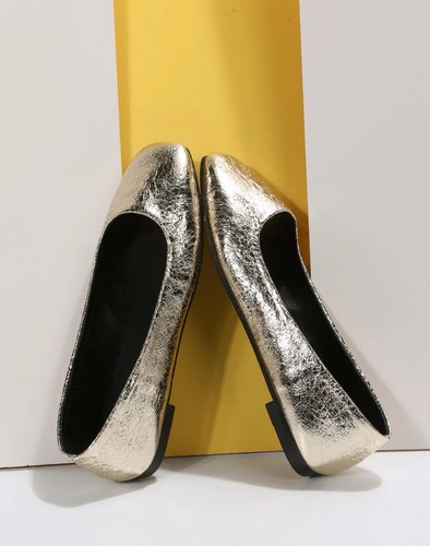 Women's Casual Gold Daily Wear Solid Color Square Toe Flat Shoes - Picture 4 of 5
