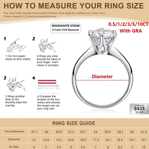 0.5-10ct D Color Moissanite Engagement Ring Wedding Band 925 Sterling Silver GRA - Picture 17 of 20