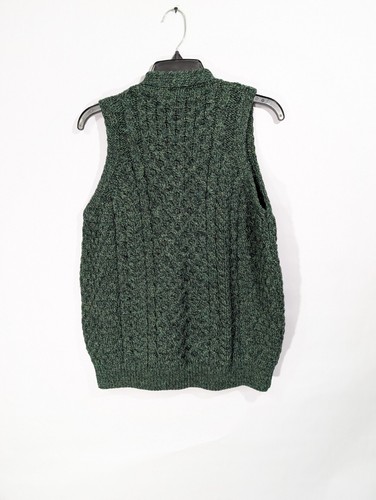 Carraig Donn Men Sweater Vest Medium 100% Wool made in Ireland green chunky knit - Picture 8 of 9