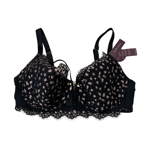 Cacique Balconette Bra 42DD Underwire Black Lace Pink Hearts Sexy Support NWT - Picture 2 of 9