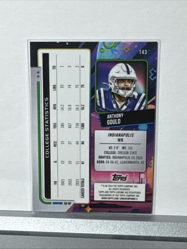 Anthony Gould 2024 Topps Chrome Cosmic #143 RC Indianapolis Colts - Picture 2 of 10