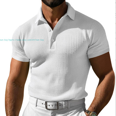 Men's Solid Color T-shirt Soft Comfortable Casual Short Sleeve Collar Bu Tops