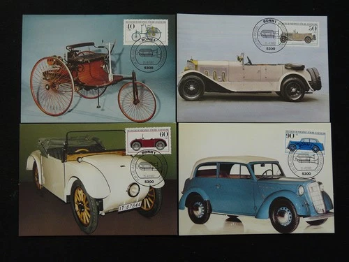 cars automobile Fur Die Jugend set of 4 maximum card Germany ed. Maxiphil 1982