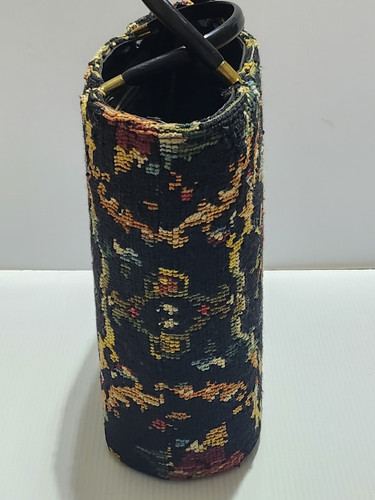 Vintage Black Needlework Handbag Tote Handmade Floral Embroidered Tapestry Bag - Picture 6 of 16