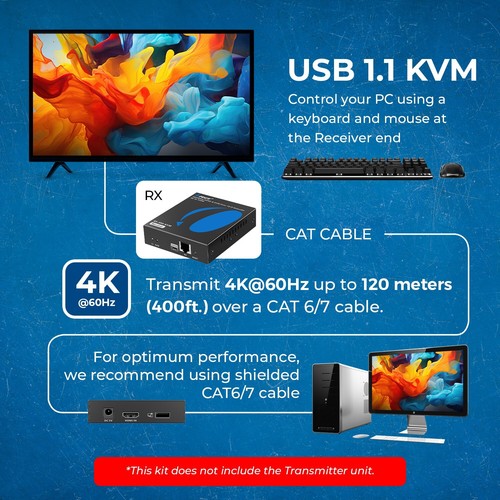 Récepteur OREI 4K HDMI™ uniquement (plus de 1G IP, KVM) - 500 pieds (Cat6) (EX-500-KVM-RX) - Photo 4/12