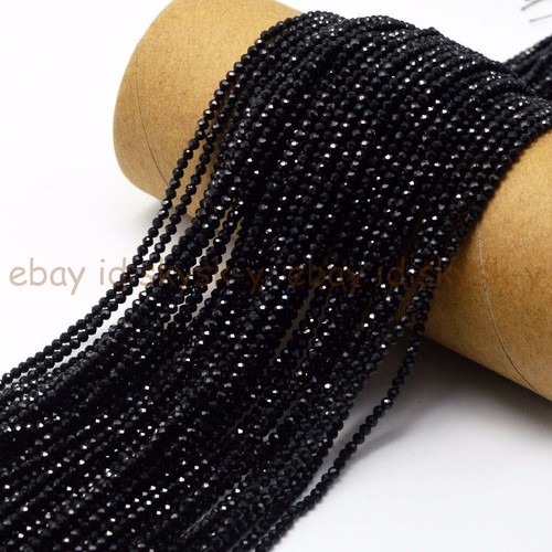 Natural Stone Bright Quality 2mm Black Spinel Round Shape Faceted Beads 15" - Picture 7 of 7