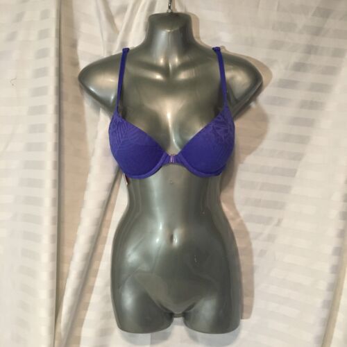 Sujetador ROSA Victoria's Secret 32C Azul Push Up Espalda Corredora Cierre Frontal Encaje Espalda - Imagen 2 de 12