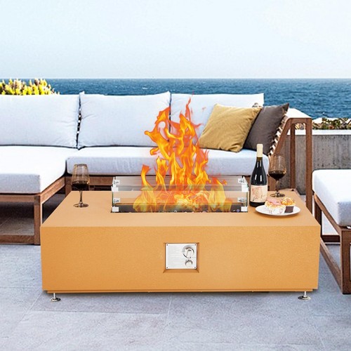 48" Propane Fire Pit Table 50000BTU Fire Table with Wind Guard Rain Cover Beads - Picture 8 of 9