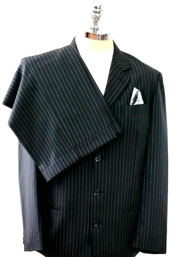 Di Milano Mens Y2K Modern Black Pin Striped Suit 42L Wide Leg Pants 36"x 29" - Picture 10 of 12