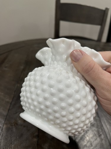 Fenton Hobnail Milk Glass Double Crimped Ruffled Vase, Vintage, 5 Inches - Picture 7 of 8