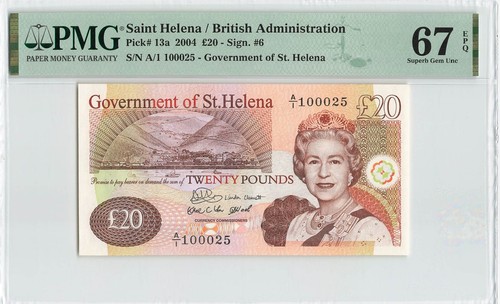 ST HELENA 20 Pounds 2004, P-13a, LOW S/N 25, PMG 67 EPQ Superb Gem UNC, QEII - Picture 1 of 2