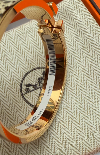 NUEVO Brazalete Hermes Clic H Acinonyx Jubatus Chapado en Oro Rosa Leopardos PM - Imagen 5 de 8