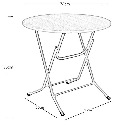 Tavolo richiudibile rotondo diam.80cm in ferro con piano effetto legno - Afbeelding 2 van 5