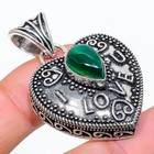 Sterling Silver Jewelry Pendant 1.65" Heart Green Onyx Gemstone Handmade 925