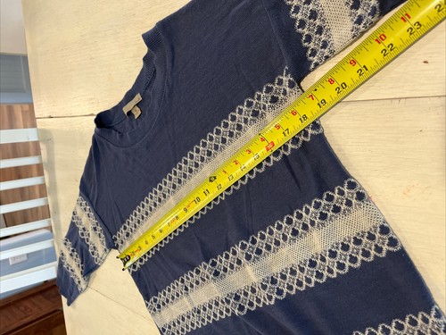 Sweater Shirt Women's M Light Pullover Blue & Ivory 3/4 Sleeve oneA - Picture 6 of 14