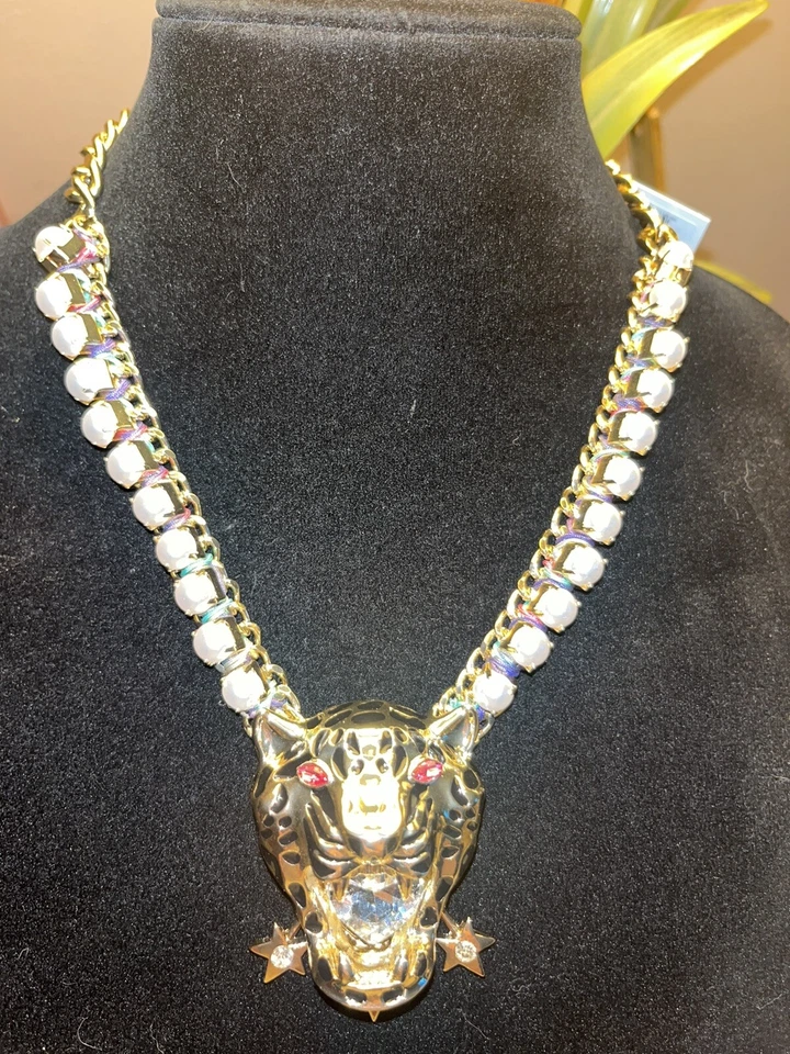 Collar Betsey Johnson Leopardo Estrás Declaración Nuevo Con Etiquetas $125 Raro Foto 3 de 4