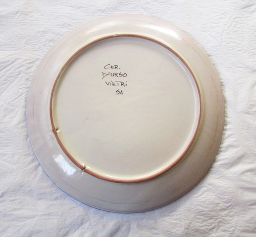 Ceramica D'Urso Vietri, Vietri sul Mare 10" Plate "PALUMBO" Logo, Blue Rings - Picture 5 of 6