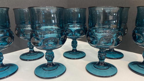 Set 7 calici vino blu imperiale corona del re in vetro Indiana vintage - Foto 2 di 9