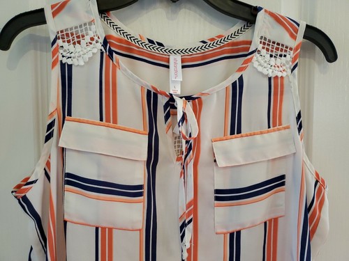 Xhilaration Junior's Striped Tank Lace Back Ties in Front Size Large Poly - Picture 2 of 9