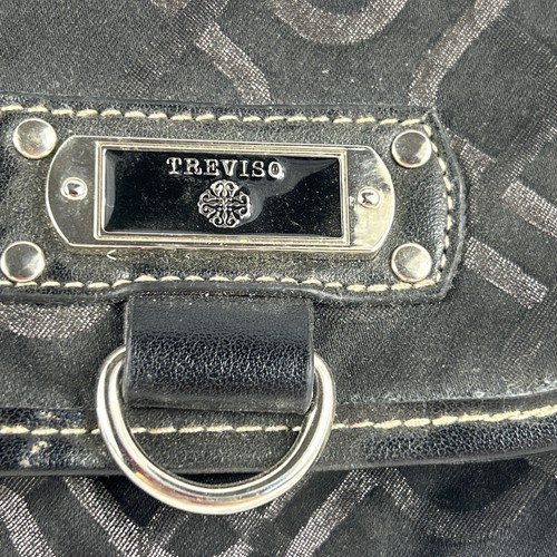 Treviso Black Handbag Purse Silver Loop Design Zip And Snap Closure Pockets - Picture 2 of 9