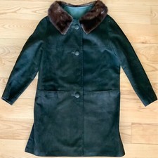 Vintage Dk Chocolate Suede Leather Coat Mink Collar Bracelet Sleeve Side Slits L