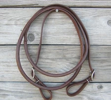 West 74 Oiled Leather Rolled Contest One Piece Barrel Roping Reins 8'