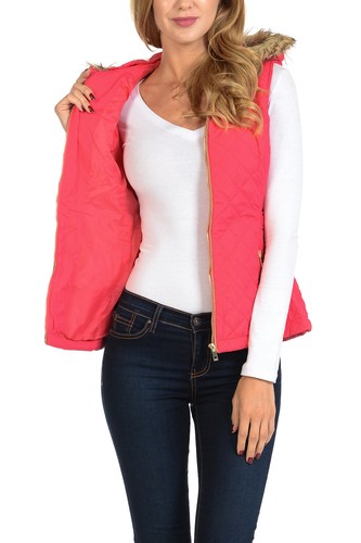 Chaleco acolchado ligero con capucha de piel con cremallera para mujer Auliné Collection - Imagen 51 de 109