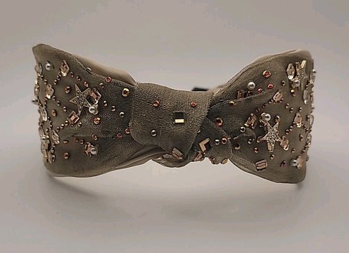 Diadema nudo tejido malla dorada de lujo con cuentas adornadas perlas cristales estrellas nueva - Imagen 7 de 11