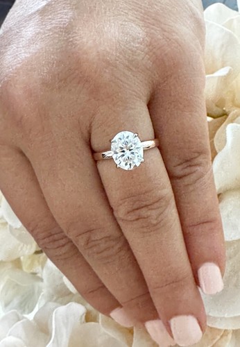 OVAL CUT MOISSANITE ENGAGEMENT RING 14K ROSE GOLD BRIDAL RING SOLITAIRE 3.00CT - Picture 9 of 10