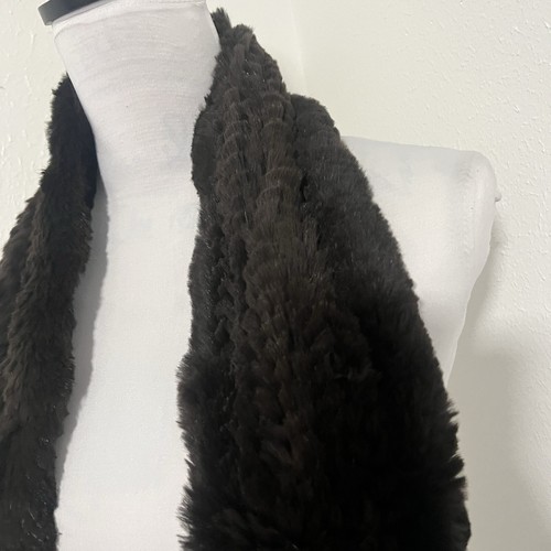Preston & York Dark Brown 100% Real Rabbit Fur 100% Cotton Neck Scarf NWOT - Picture 3 of 5