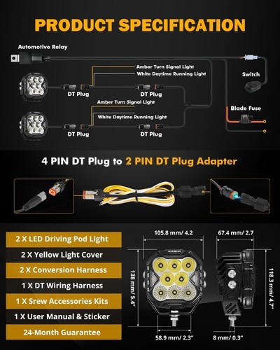 AUXBEAM 4Inch Combo LED Pod Lights Off Road Light W White DRL&Amber Turn Signal - Bild 7 von 12