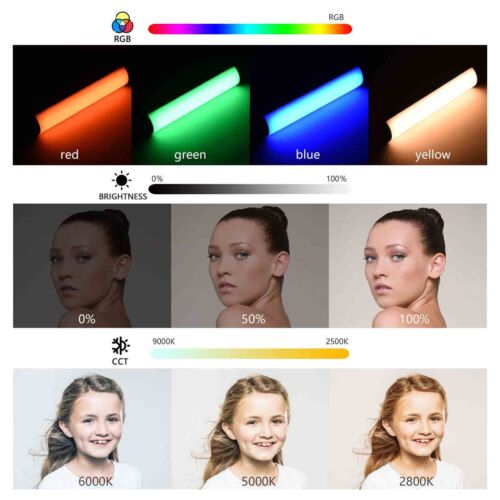 Portable RGB Tube Light Magnetic LED Video Light 2500K-9000K 3000mAh with Tripod - Picture 5 of 12