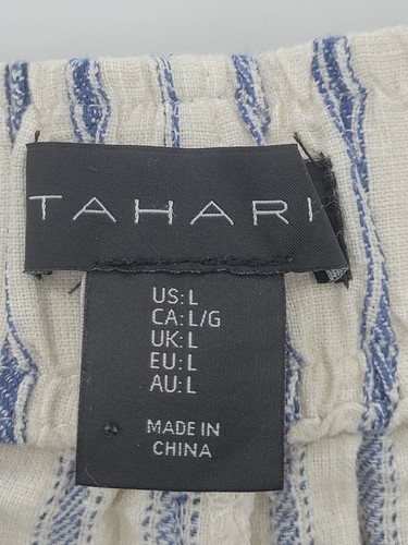 Pantalones Tahari Mujer Grandes Azul Rayas Lino Pierna Ancha Detalle Botón Cintura Playa - Imagen 4 de 9