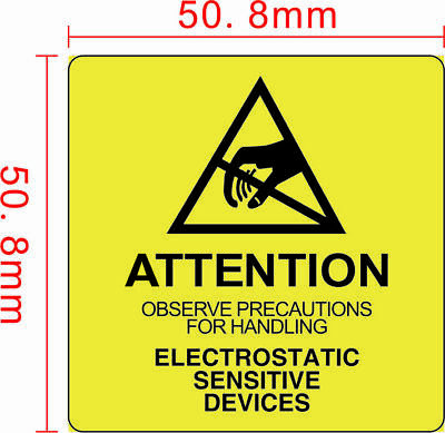 La prudence autocollant étiquette adhésive ESD Anti-statique sensibles appareil 50X27mm Free p&p