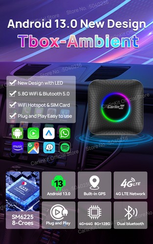 Tv Box Android 13 LED Ambient CarPlay Android Auto Inalámbrico - Imagen 3 de 10
