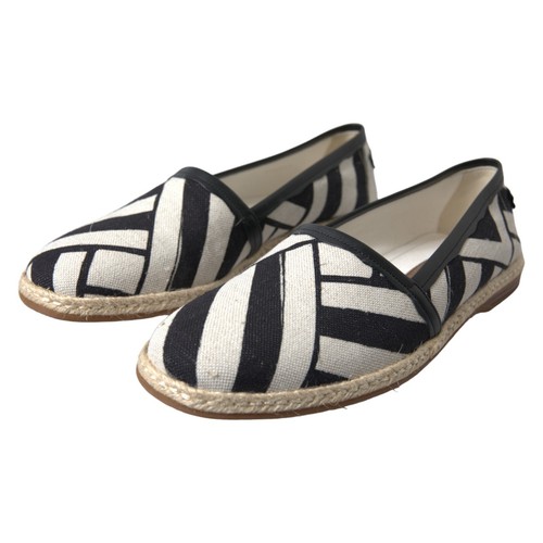 DOLCE & GABBANA Shoes Beige Black Striped Canvas Espadrilles MONDELLO EU42 / US9 - Picture 3 of 11