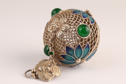 Rare Chinese tibet silver copper flower cloisonne statue collect ball pendant - Picture 7 of 11