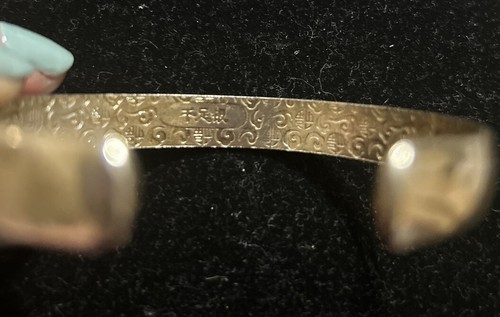 Vtg chinese 925 silver character symbol textured cuff bracelet heavy shiny - Picture 3 of 5