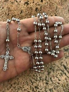 rosary italy necklace sterling beads solid silver rosario