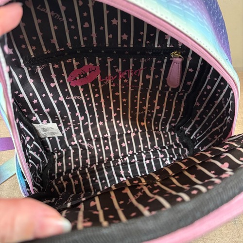 Betsey Johnson Purple Rainbow Pastel Backpack Purse Large Pink Quilted - Picture 11 of 13