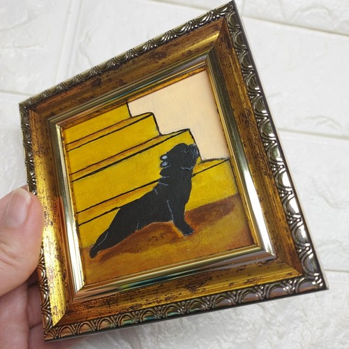 Bulldog Francés Perro Pintura Oro Original Enmarcado Divertido Perro Negro Mini Arte - Imagen 6 de 10