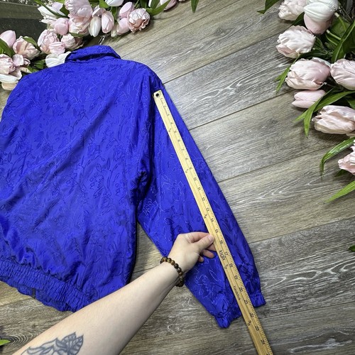 Vintage Windbreaker Jacket Womens Size Medium Full Zip Blue Basic Editions 90s - Picture 12 of 13