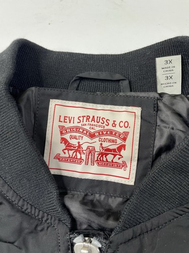 NWT Levi's Satin Bomber Jacket Womens 3X Black Nylon Lined Full Zip - Picture 3 of 7