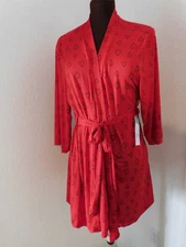 Just Be Red Hearts Print Short Robe With Belt Sz L/XL Valentine